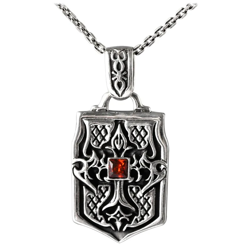 BOCAI New S925 Sterling Silver Vintage Dominant Heavy Tidal Shield Cross Pendant Male Gift