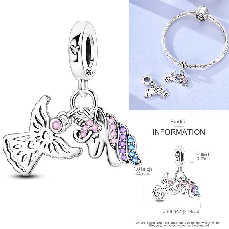 CZ Zirkon Engel-Schutzengel 925 Sterling Silber Goldener Jungfrau-Engel Anhänger Passend für Original Armreif Halskette Armband DIY Schmuck Geschenk – Detail 25