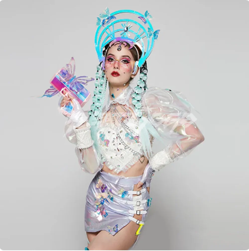Nuova farfalla Gogo Costume da ballo Cantante Ballerino Abiti da spettacolo Rave Outfit Dj Ds Clubwear Drag Queen Wear Jazz Dancewear
