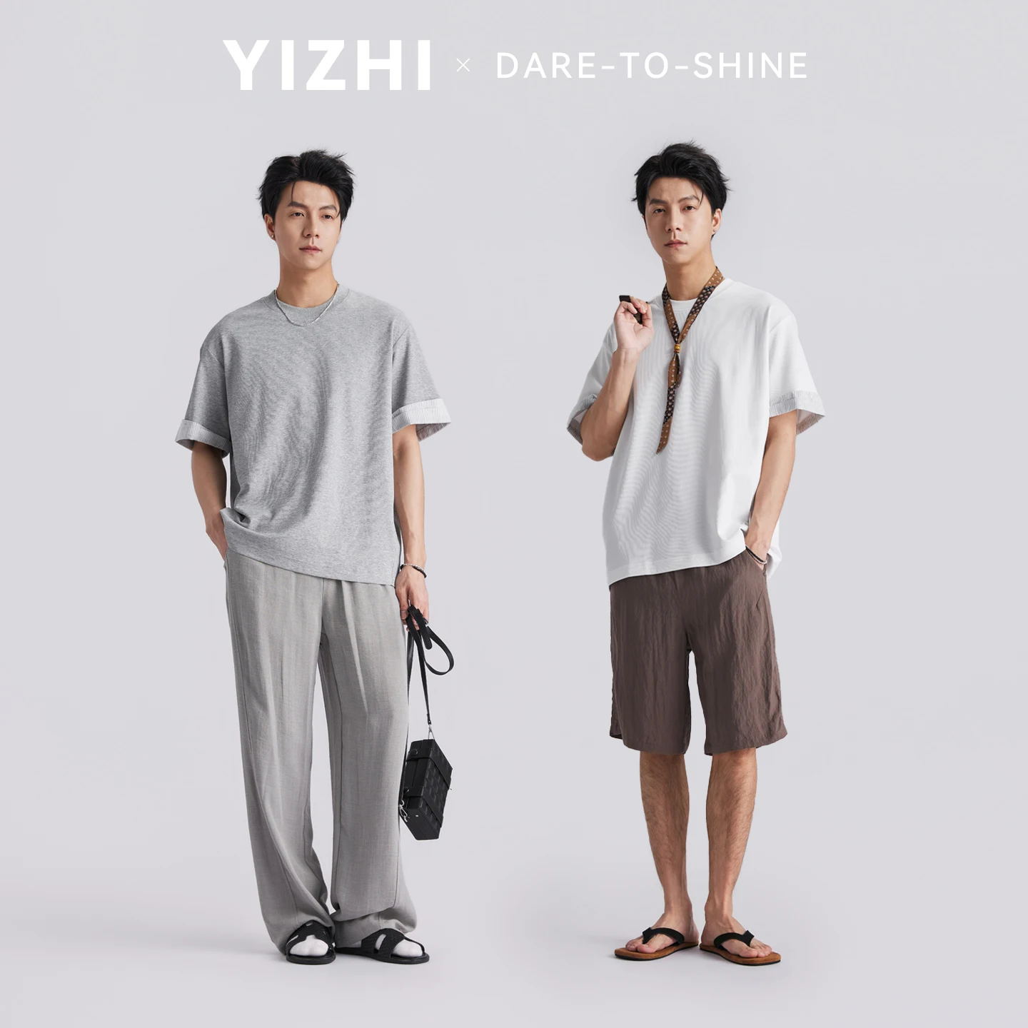 Men 240gsm Heavyweight Accordion Pleated Cuff Short Sleeve T-Shirt Summer Loose Drop Shoulder