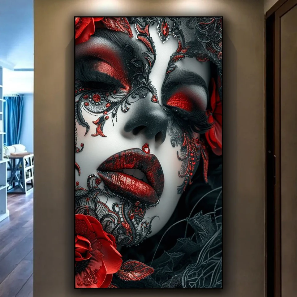 Black Red Horrible Halloween Woman Face diamond painting new 2024 Full Diamond art  Mosaic jewelry cross stitch Home Decor Gift