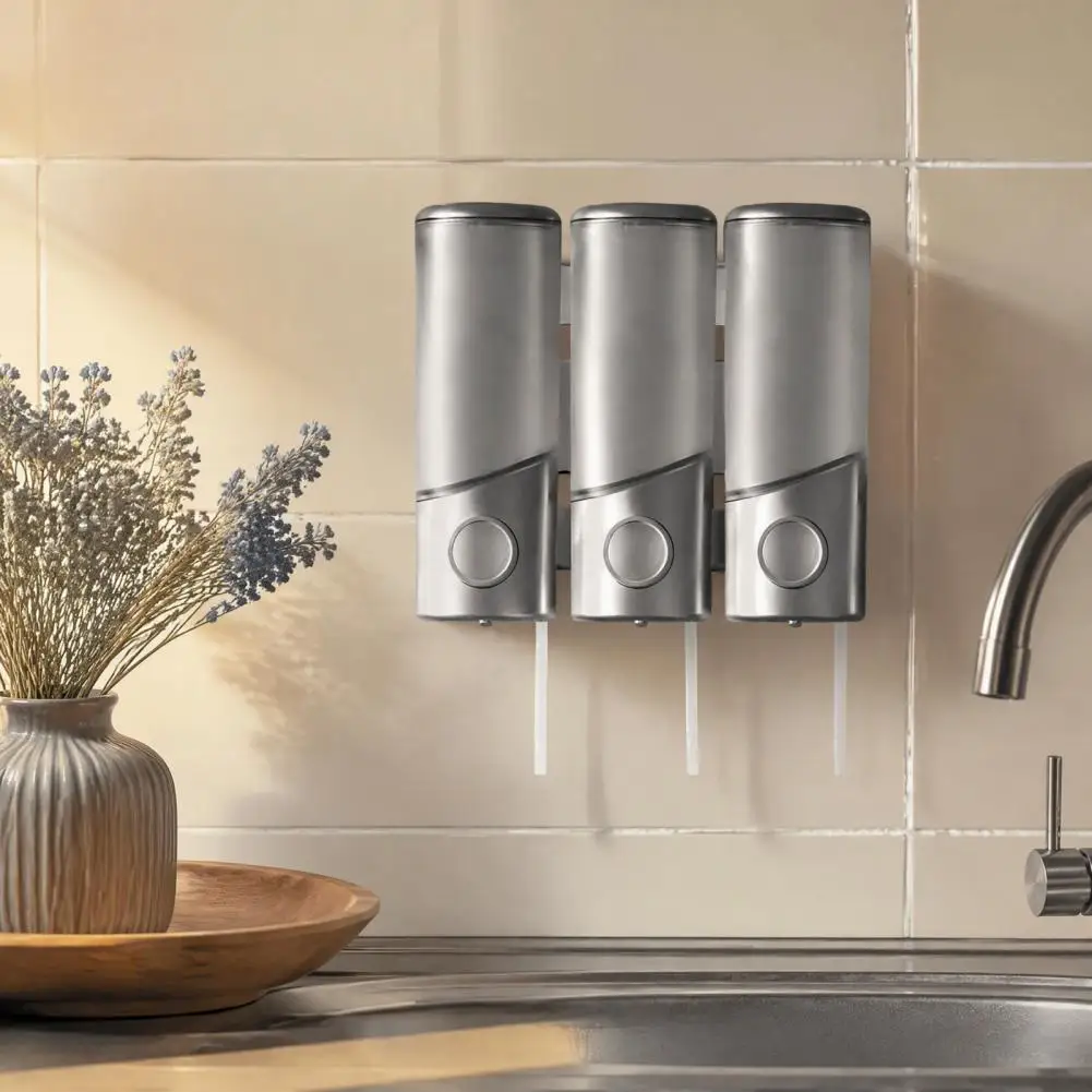 Wall Mount Dispenser Shampoo Conditioner Dispenser 3-chamber Wall Mount Dispenser Capacity Shower Liquid with Hooks for Bathroom