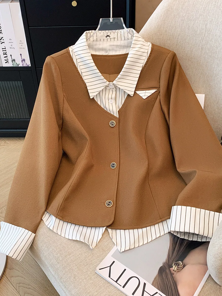 150Kg Plus Size Women\'s Bust 153 Autumn Loose Fake Two-Piece Jacket Retro Skirt College Style Two-Piece Set 5XL 6XL 7XL 8XL 9XL