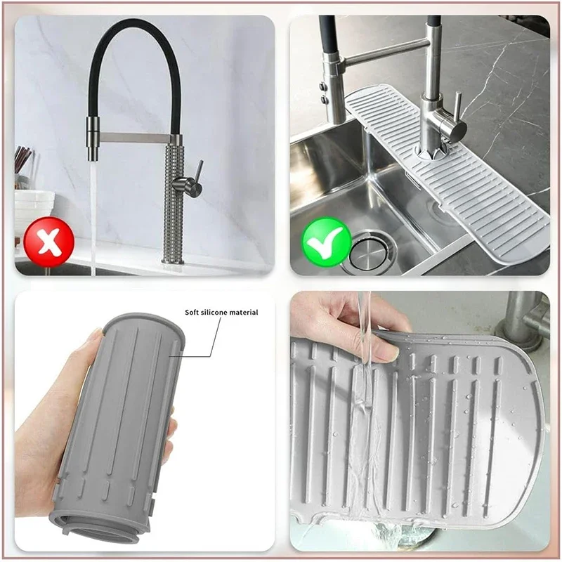 Sink Splash Guard Faucet Mat Handle Drip Catcher Tray Multipurpose for Kitchen Dish Drying Mats Bathroom Countertop Protector