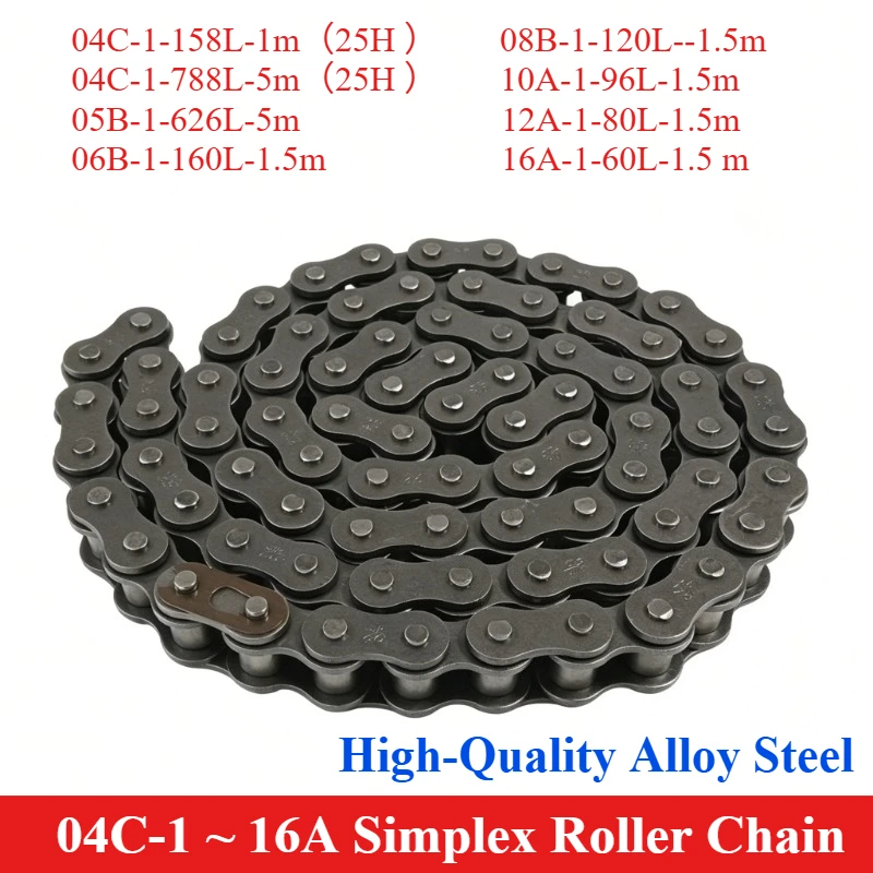 Simplex Roller Chain 04C 05B 06B 08B  10A 12A 16A Single Row  Carbon Steel Drive Chain for Industrial Machinery Transmission