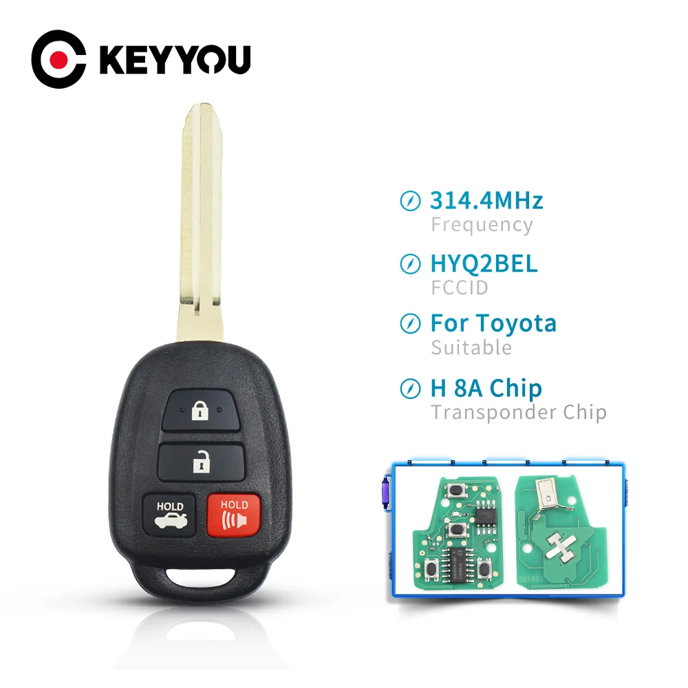 

KEYYOU для Toyota Camary Corolla 314,4 МГц с H чипом HYQ2BEL, 4 кнопки, дистанционный ключ