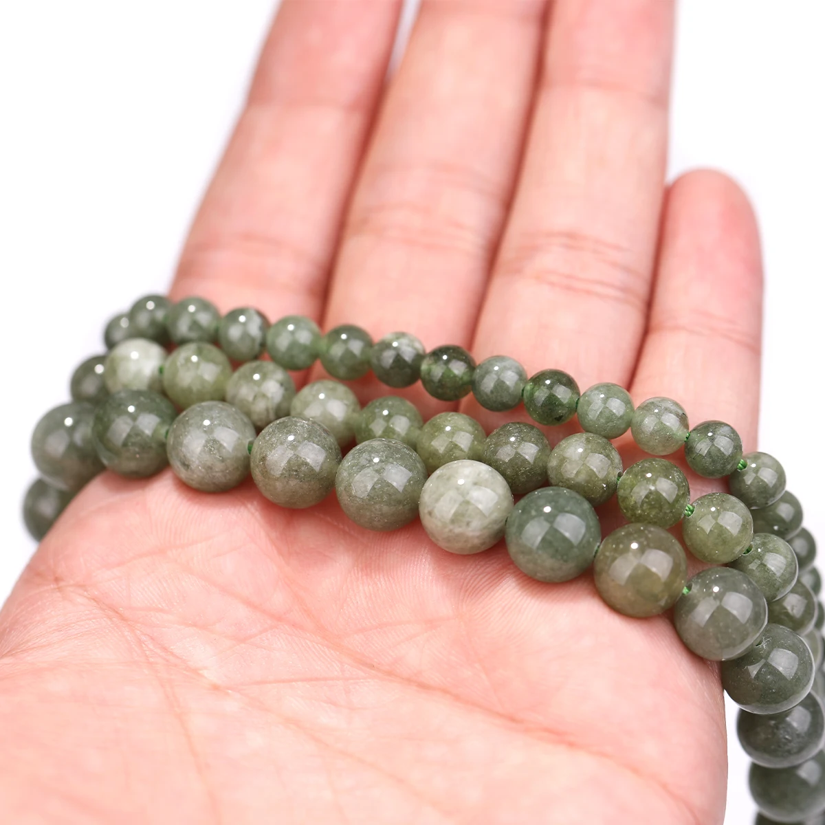 Natürliche Stein Perlen 6/8/10mm Olive Jade Quarz Perlen Für Schmuck Machen DIY Armband Halskette Ohrring großhandel – Detail 5