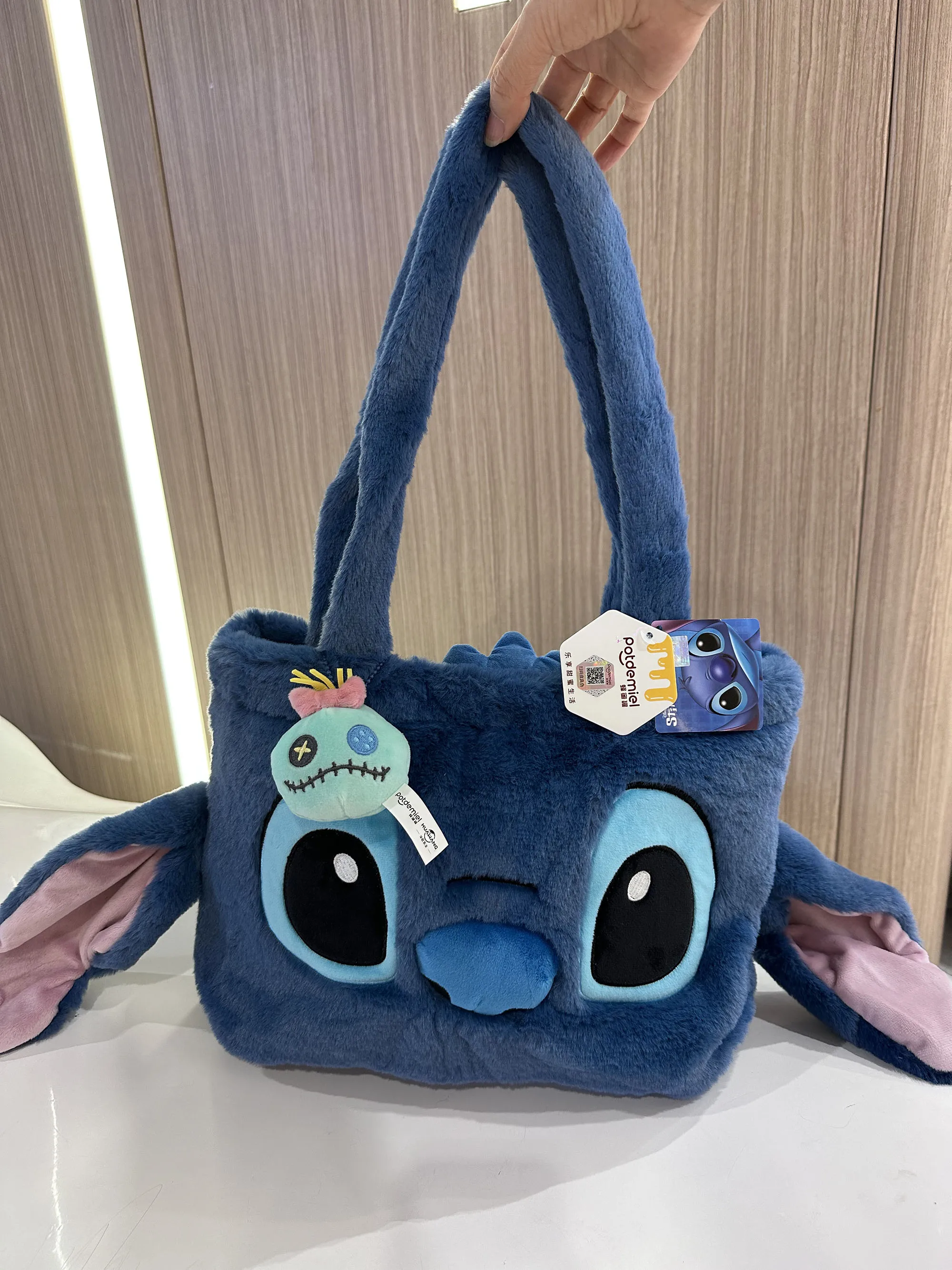 100% Genuine Disney Cartoon Plush Toy Stitch Scrump Stuffed Doll Shoulder Bag Sweet & Cute Strawberry Bear Soft Girls Handbag