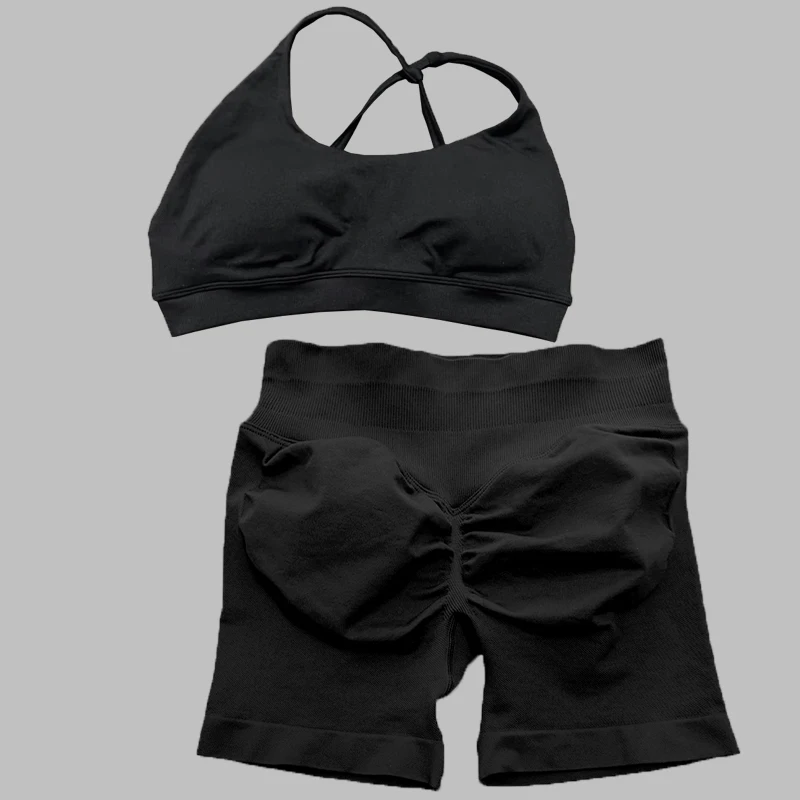 Women's asymmetrical sports bra seamless yoga top high support and slim fit hip shorts gym workout, yoga, fitness exercise set