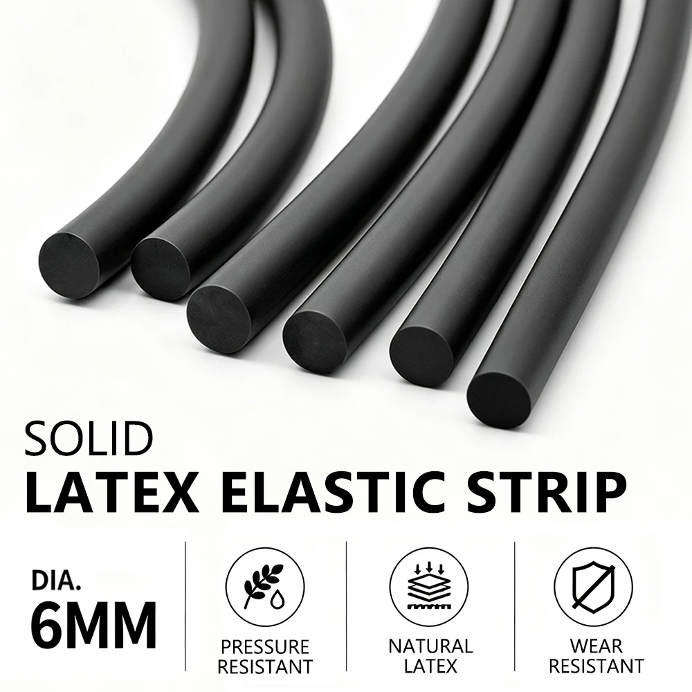 Natural Latex Sealing Strip Black Dia 6mm High Elastic Durable & Tear Resistant for Door Window Industrial Machinery Sports