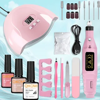 Complete Gel Nail Polish Manicure Kit with UV LED Nail Lamp, Electric Nail Drill Machine, Nail Sanding Bits and Full Manicure To