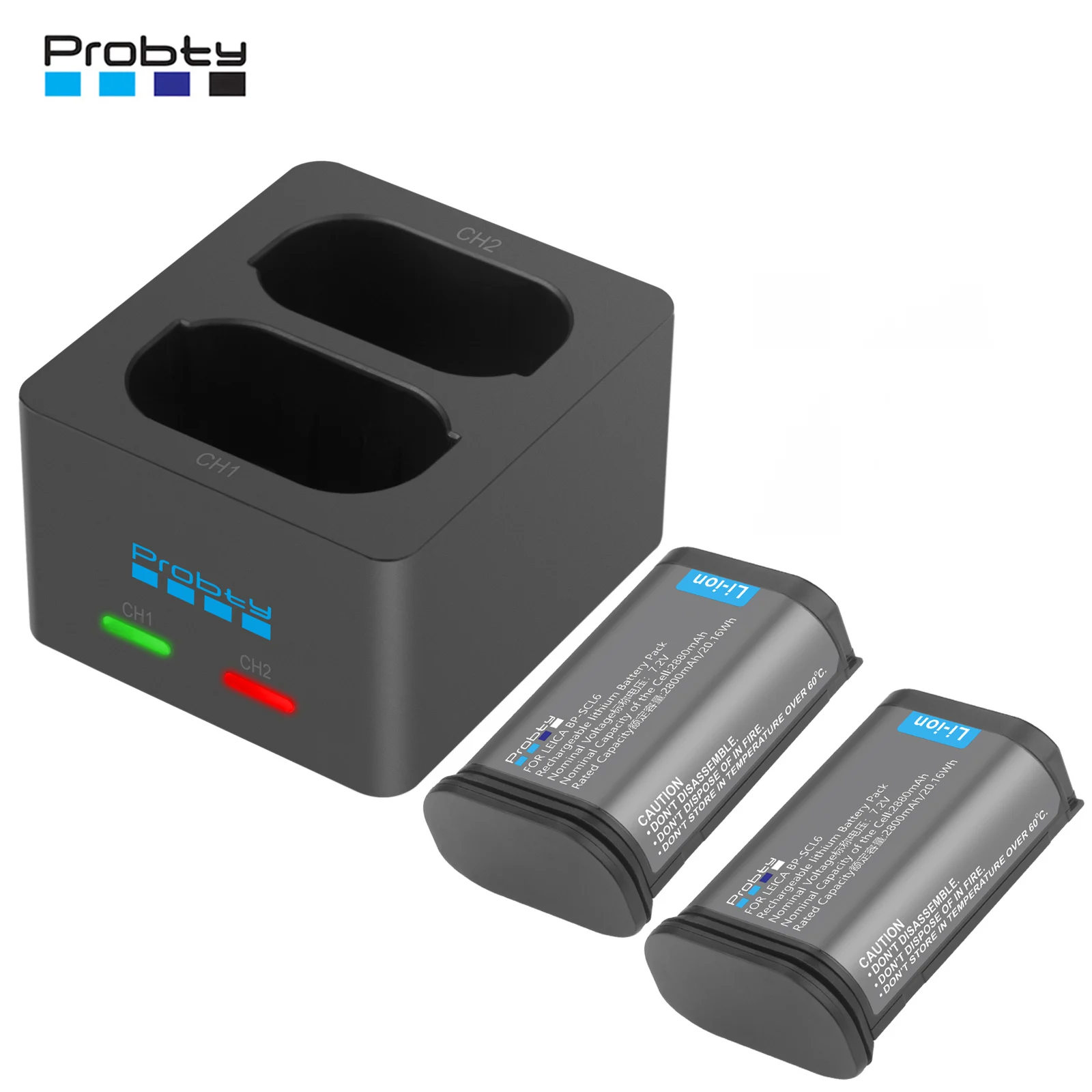 Probty 2880 mAh BP-SCL6 Ersatzakku und Dual-Slot-Ladegerät für Leica Q2 SL2 SL2-S Q3 SL3 SL3-S 43 Kamera
