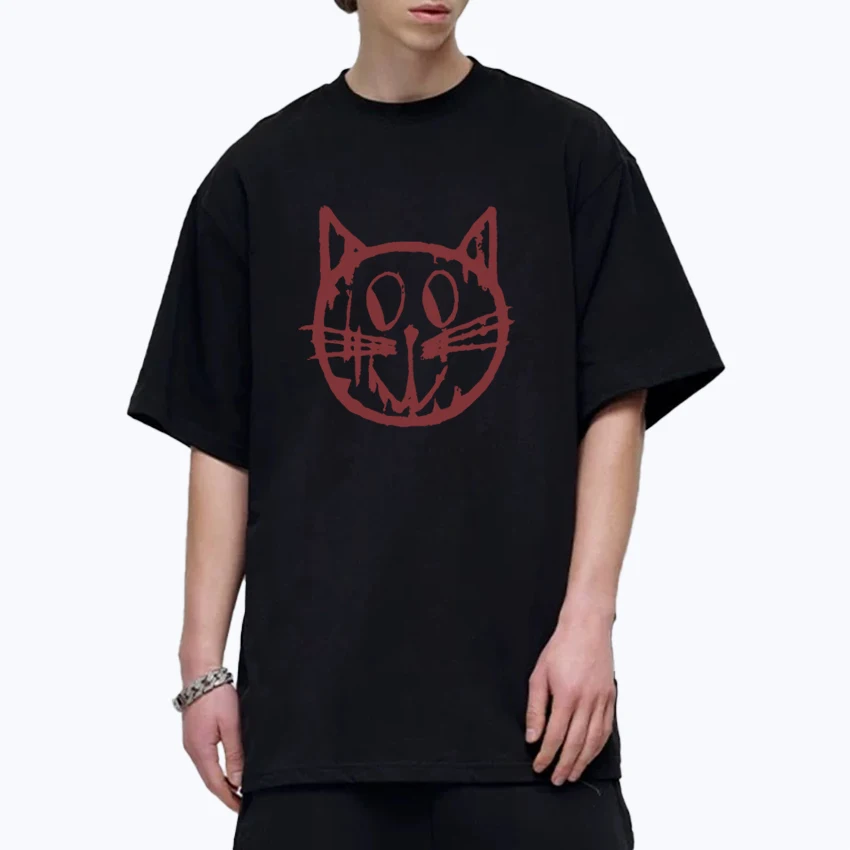 

2025 Summer New Cute Kawaii Cat Printed 100% Cotton Oversized t-shirt Men Women short sleeve t-shirts Unisex Crew Neck clothing