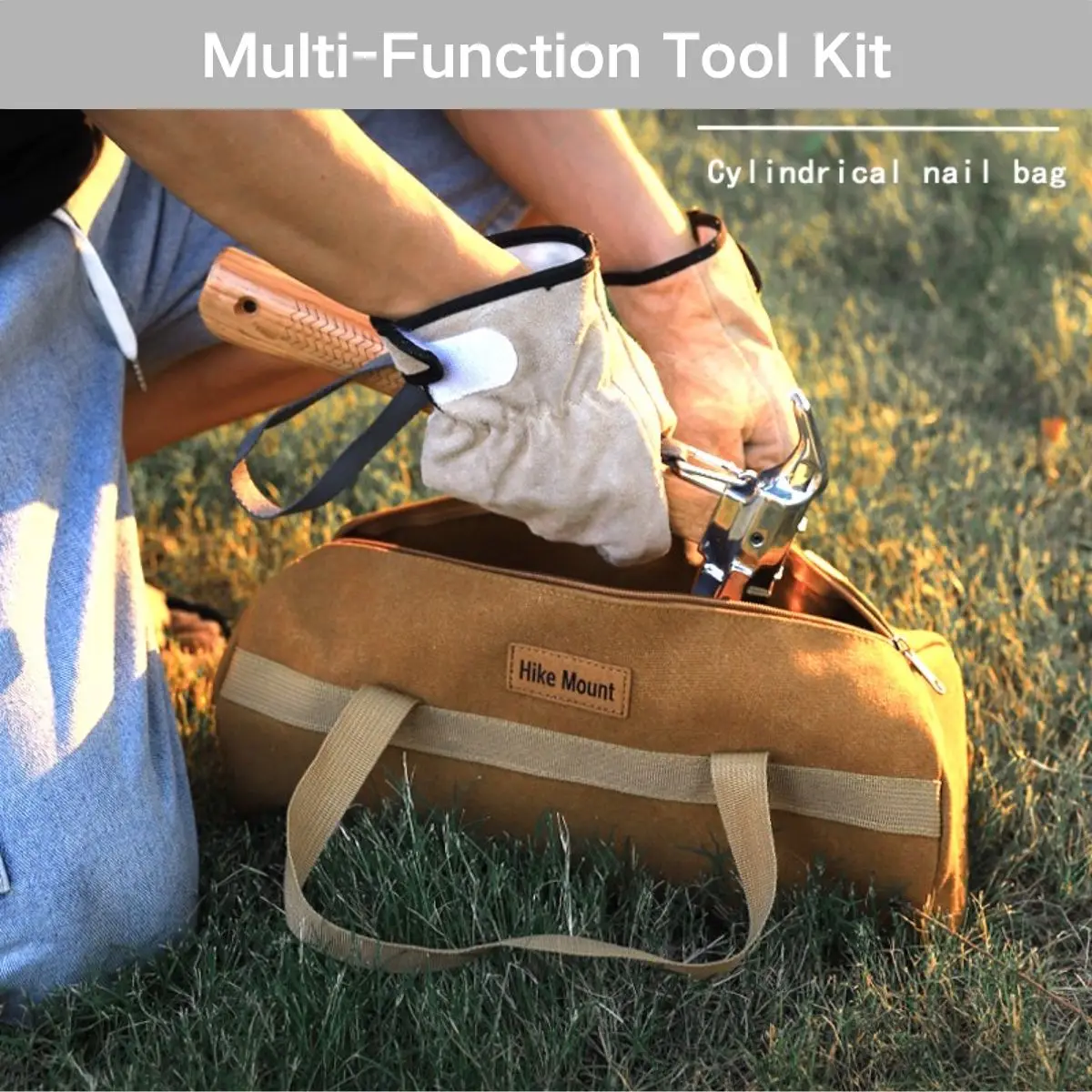 

Сумка для инструментов для кемпинга на открытом воздухе, цилиндрическая ручная сумка для колышков для палатки, портативная сумка-органайзер для молотков, колышек для палатки и хранения ветровых веревок