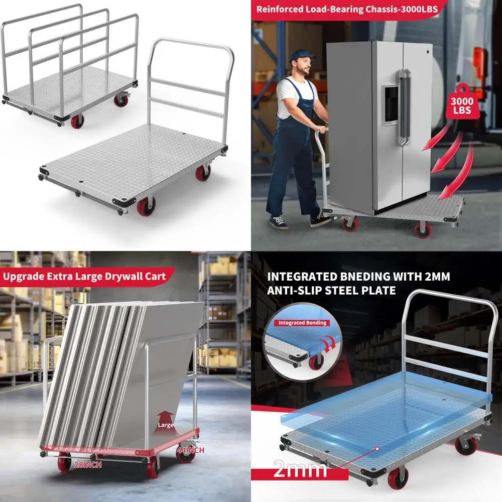 

Heavy-Duty Dual-Purpose Steel Panel Cart with 3000 lbs Capacity and 44" x 28" 2mm Steel Plate Deck