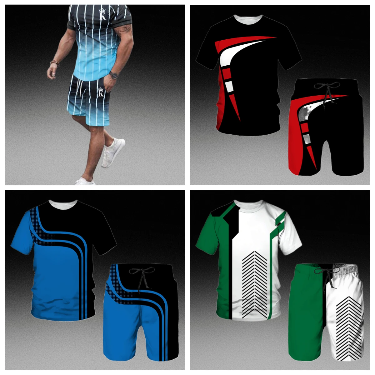 

Summer Men Trend Tracksuits Fashion Harajuku O-neck Short Sleeve Oversized Tee Leisure Shorts 2 Piece Outfit Outdoor Sports Sets