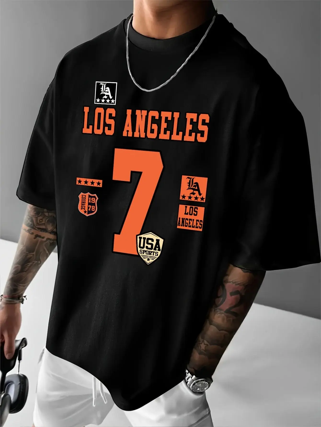 Camiseta de hombre, 100% algodón, estampado de letras, cómoda, suave, transpirable, corte holgado.