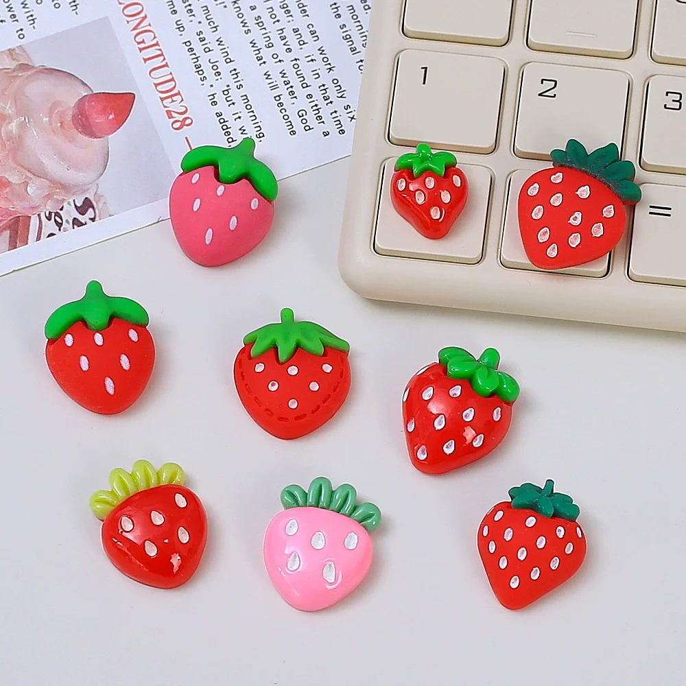 

10pcs/lot Simulation Food Strawberry Resin Cabochon Flat backs Decoration Crafts Scrapbooking DIY Hair Bows Center Accessories