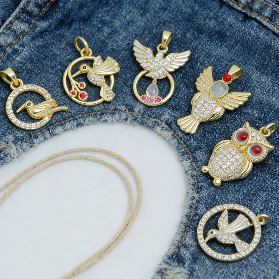 3Pcs Pendants Brass Cubic Zirconia Cute Animal Bird Owl Charms Round Hollow for DIY Jewelry Making Necklace Bracelet Accessories