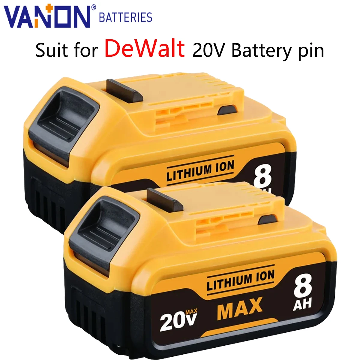 

2 упаковки литиевой батареи Vanon DCB205 20 В 8,0 Ач MAX, замена для DeWalt DCB200 DCB180 DCB183 DCB184 DCB202, штифт аккумулятора для беспроводного инструмента