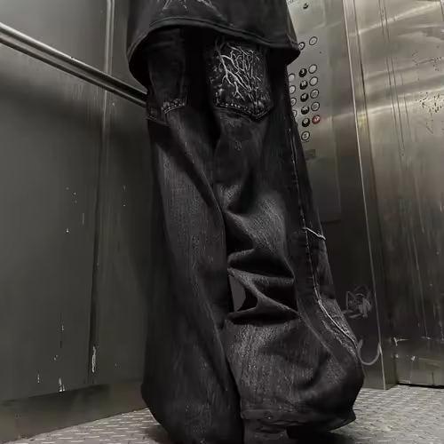 Gothic Retro Oversized Baggy Fit Unisex Mopping Pants Y2K Phantom Jeans High Street Spider Embroidered Patch Hip Hop Streetwear - Image 5