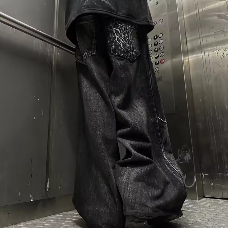 Gothic Retro Oversized Baggy Fit Unisex Mopping Pants Y2K Phantom Jeans High Street Spider Embroidered Patch Hip Hop Streetwear - Image 5