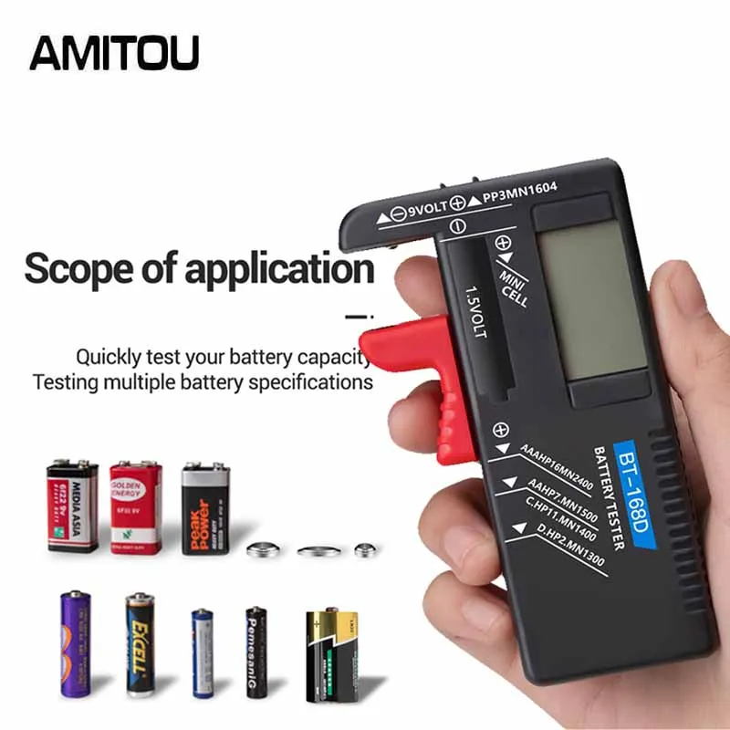 AMITOU BT-168D Electronic Digital Lithium Battery Capacity Tester LCD Display Check AAA AA Button Cell  Universal Test Tool