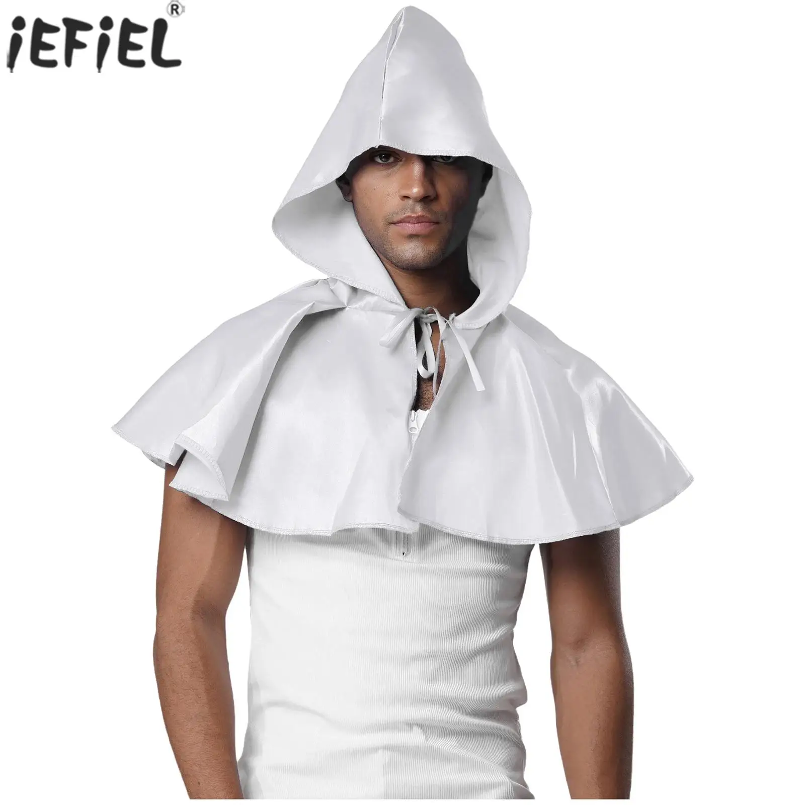 

Men Masquerade Party Death Reaper Vampire Wizard Cosplay Hooded Cloak Satiny Cape Shoulder Shawl for Medieval Costume Accessory