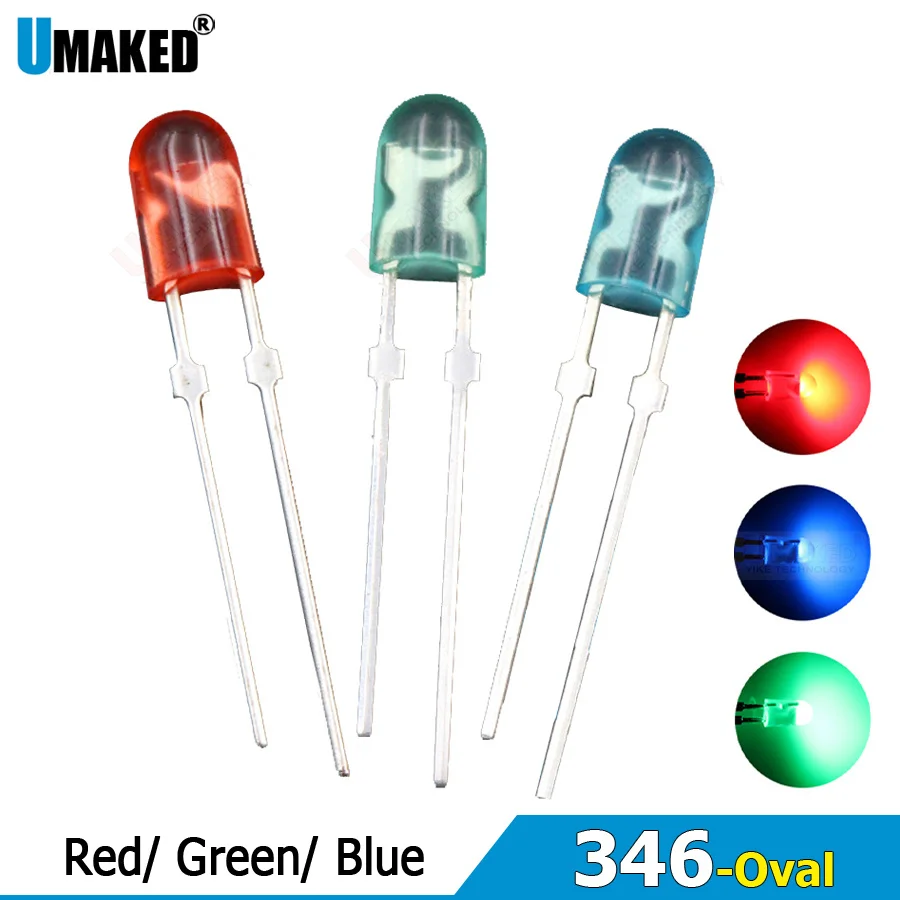 

1000pcs 346 Color LEN Oval LED Emitting Diode Lamp Red Green Blue Color Indicator DIY Low Power Consumption Diy Lamp DIP light