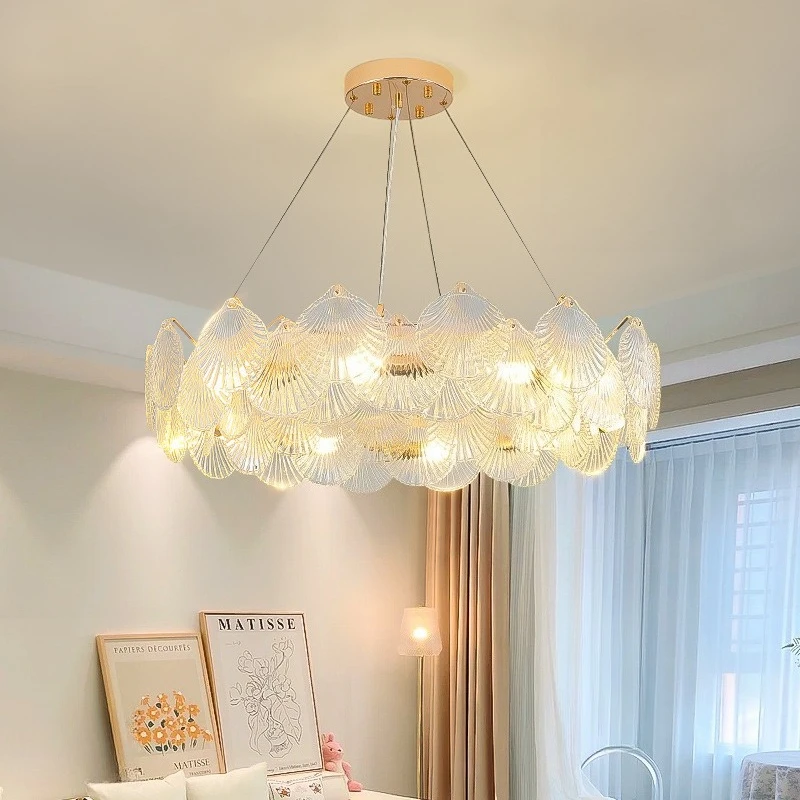 Modern Shell Chandelier French Cream Living Room Light Luxury Main Lamp Minimalist Dining Bedroom Popular Lighting Fixture