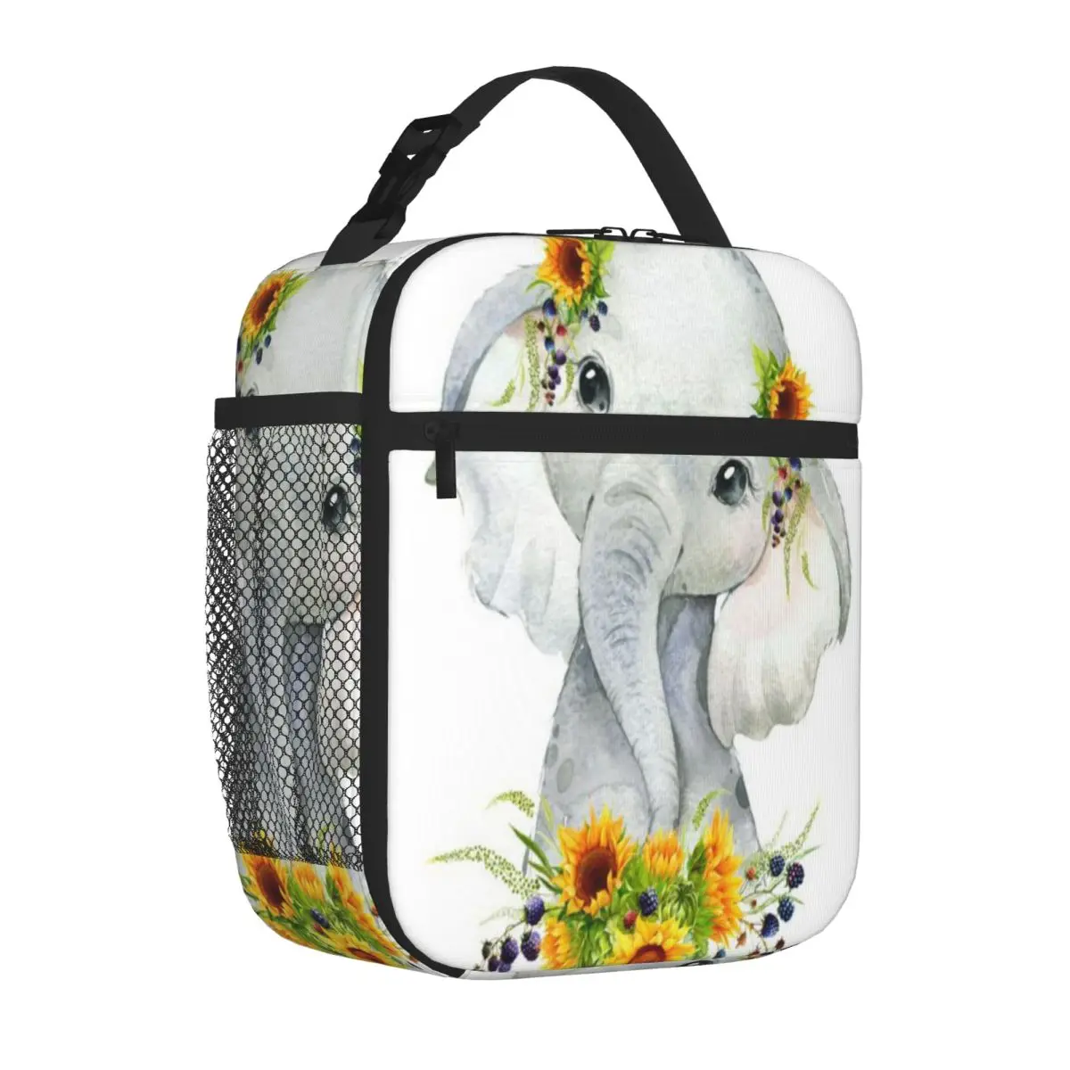 Bestselling Baby Elephant With Yellow Floral Sunflowers Rugged Adult Lunch Bag Weekend Getaway Lunch Tote