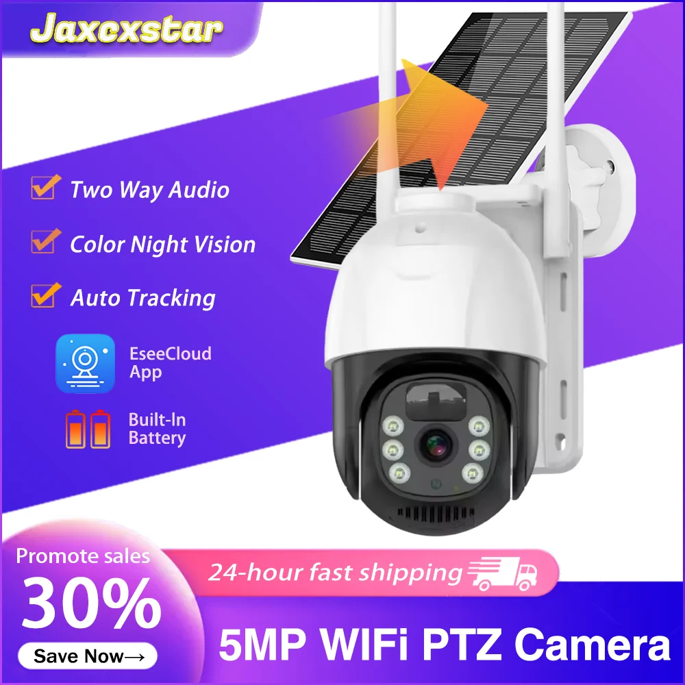 

5MP WIFI Solar outdoor Camera Powered Battery IP PTZ Security Camera low power consumption PIR Detection Wireless Out CCTV ﻿