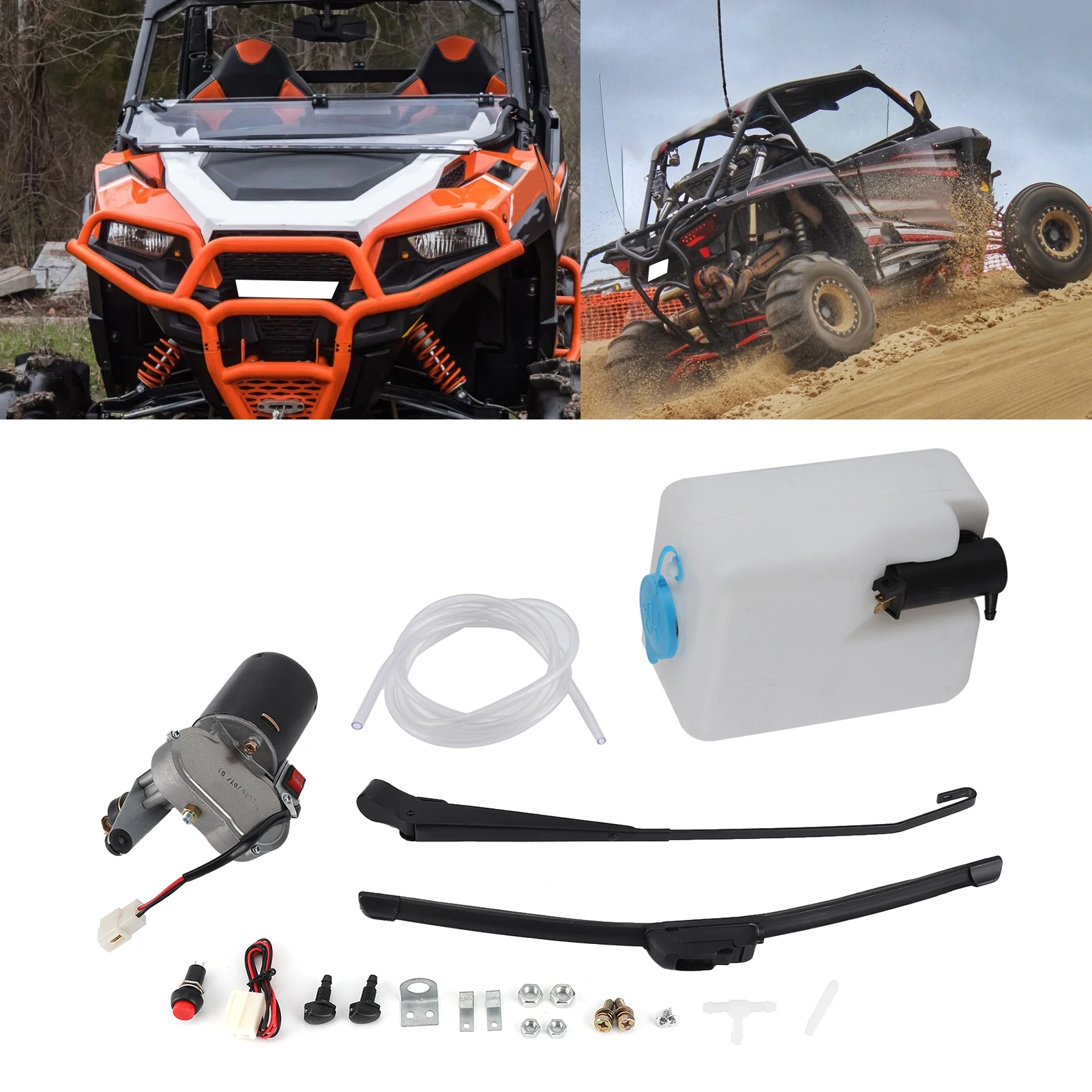 Electric Windshield Wiper Assembly Kit Motor Blade Arm Water Spout Pot Hose for UTV ATV Wiper Spray Bottle Electric Wiper Motor