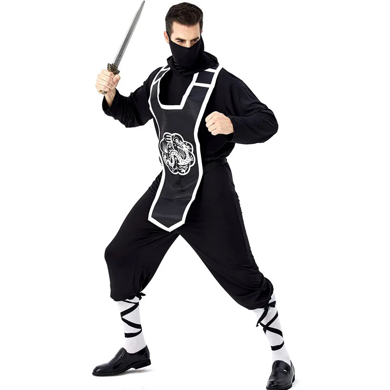 Adult Halloween Costume: Japanese Edo Period Iga Ninja Samurai Uniform With Silver Dragon Design