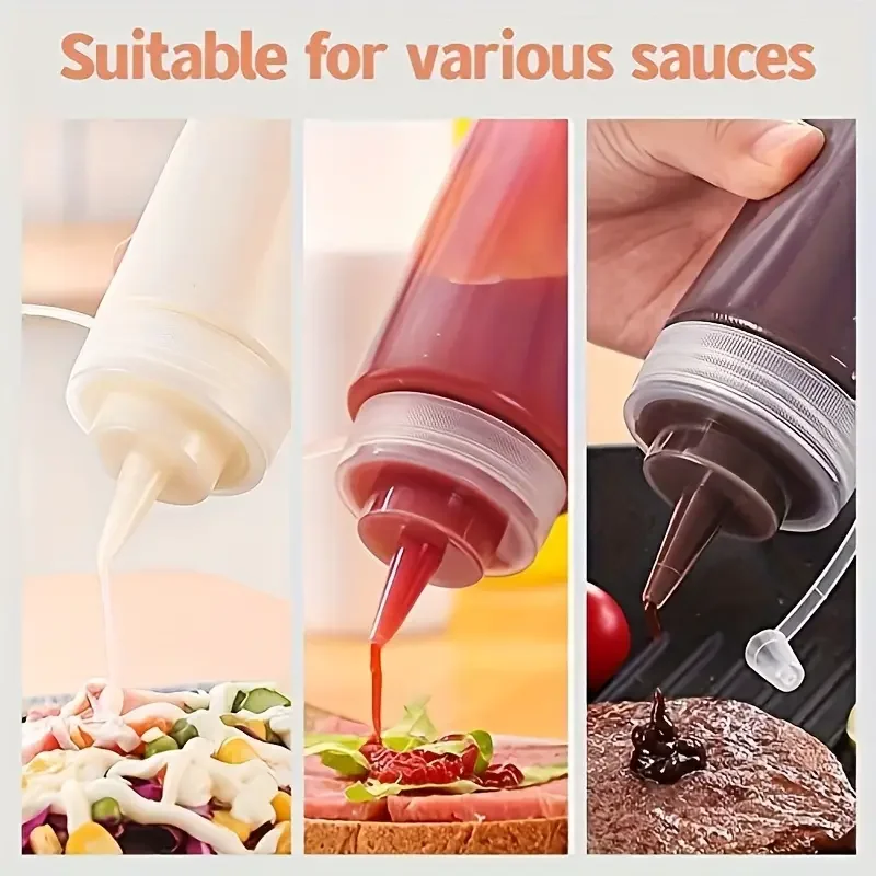 3/6pcs Condiment Squeeze Bottles Hot Sauces Olive Oil Bottles Ketchup Mustard Dispensers Kitchen Accessories Gadgets 240 Ml