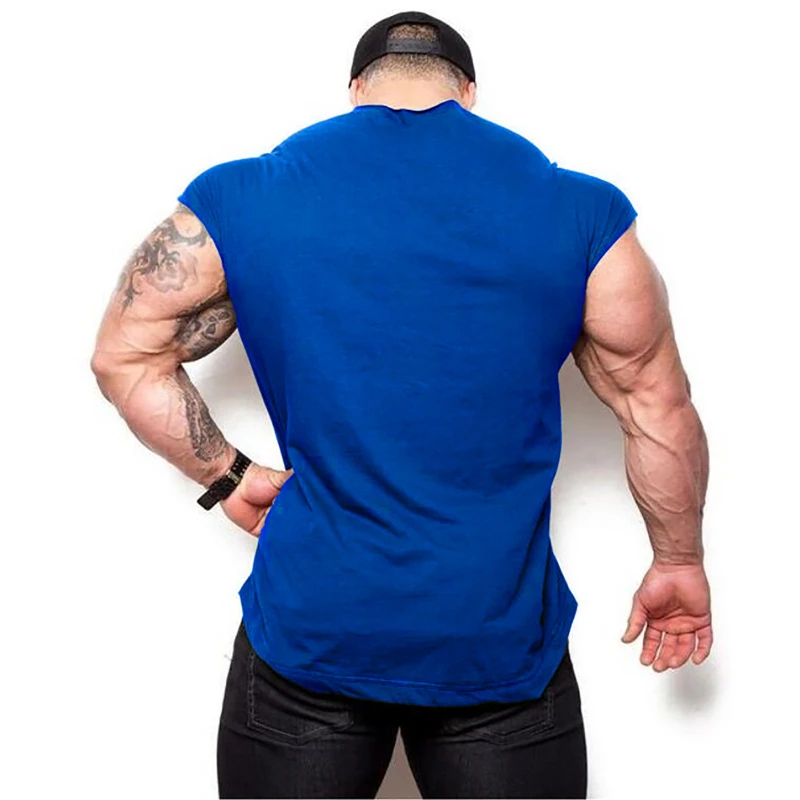 Schlichte Herren Casual Fitness Tanktops Gym Bodybuilding Muskeltraining T-Shirts Sommer Baumwolle Locker Atmungsaktiv Ärmellose Unterhemden – Detail 8
