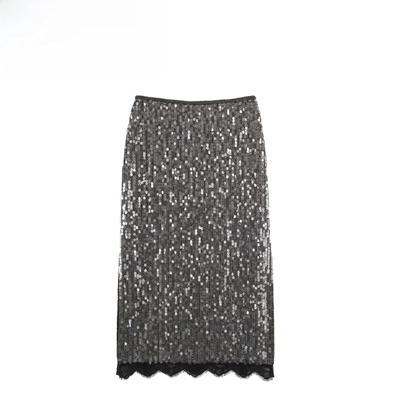 Fashionable Lace Half Skirt with Beads New Women's Clothing LA Style Versatile Cross-Border 1758213 Standard Fit Straight Tub...
