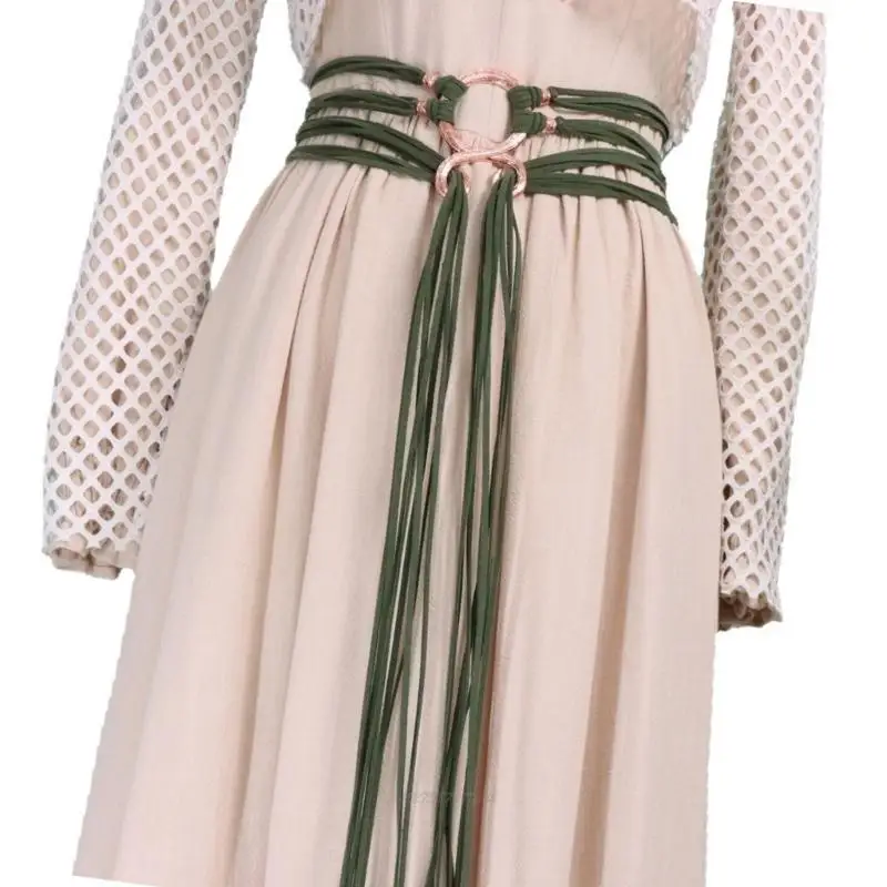 Correa cintura cruzada ajustable X5XA para mujer, cinturón cuerda larga piel sintética suave