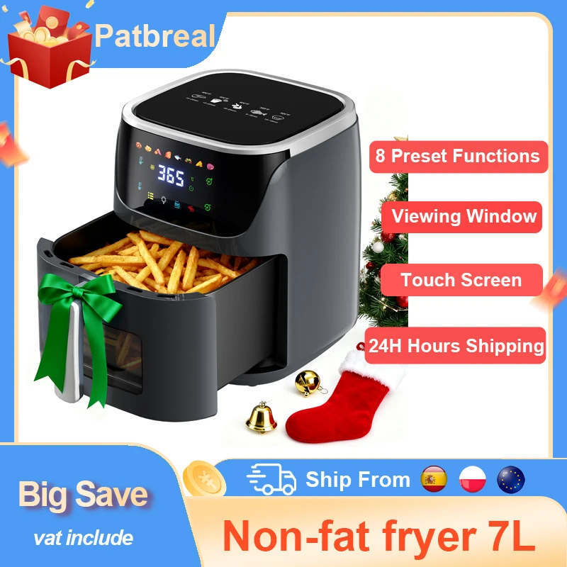 Friteuse à air visible 7,0 L 8-en-1 Max 200 ° Friteuse électrique sans huile avec écran tactile et panier antiadhésif, …