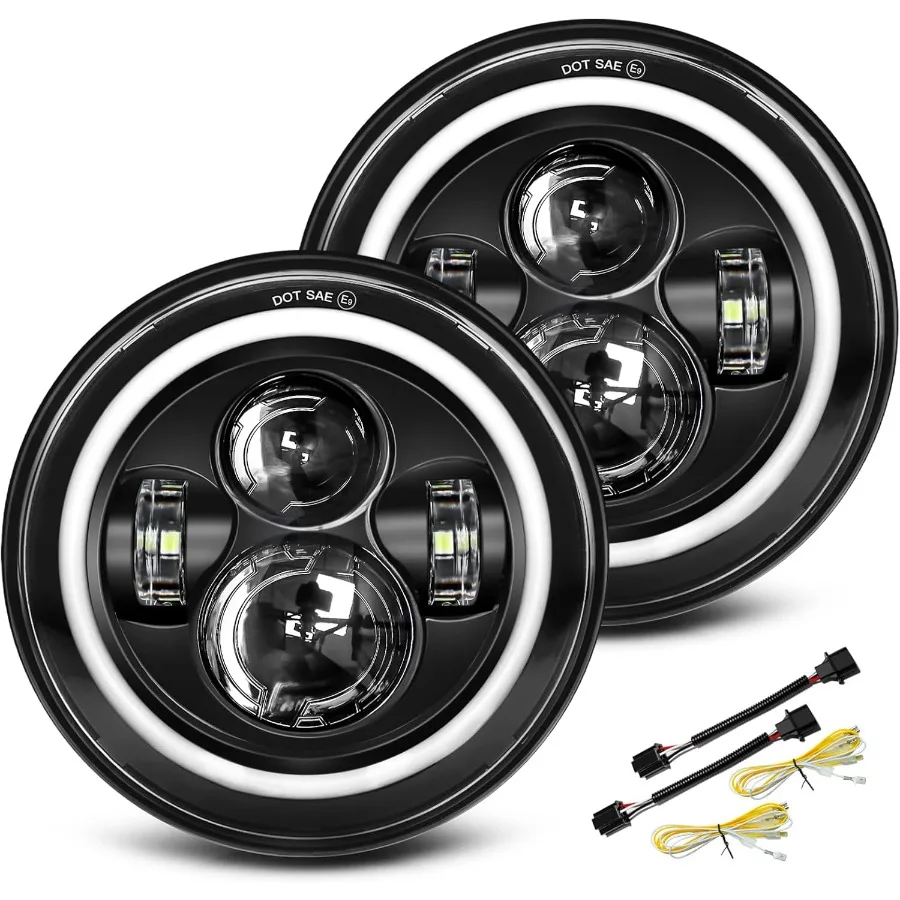 

Black 2pcs 7 inch Round LED Headlight with DOT Approval for Enhanced Visibility and Safety Integrated DRL and Turn Signal Funct