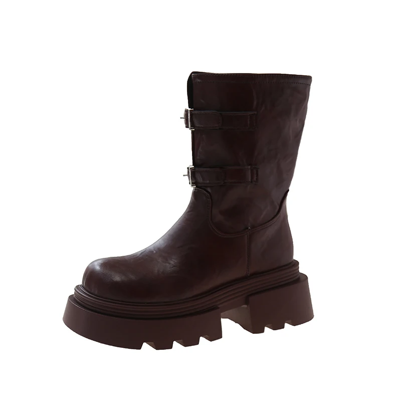 الشقق منصة النساء أحذية الثلوج موضة الرياضة أحذية من الجلد شتاء 2025 الاتجاه تشيلسي الأحذية مشبك حذاء كاجوال Mujer القوطي بوتاس #6