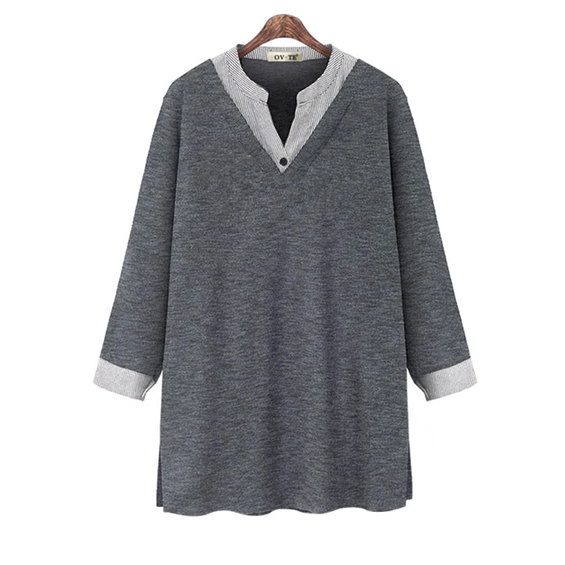 Lente Herfst Plus Size Dames V-Ne Gestreept Lang Sve Losse Afslanken Straat Sle Halflange Irt Casual Rechte snit