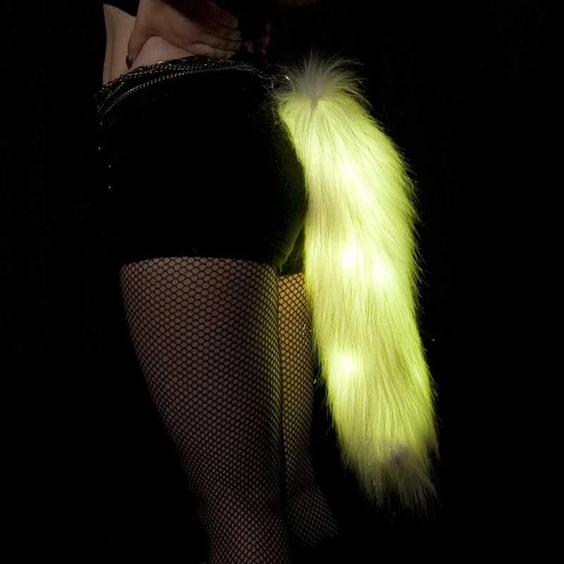 LED Lighting Fur Fox Tail for Male Female sexy role play games cat tail  Glow in Dark Animal Sex