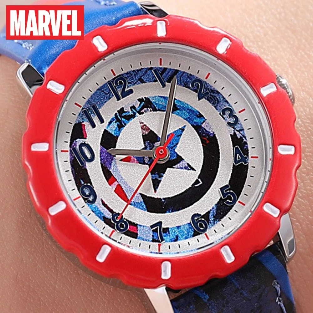 Montre à Quartz pour hommes et enfants, Marvel, Captain America, Spiderman, avec boîte, montre pour garçons