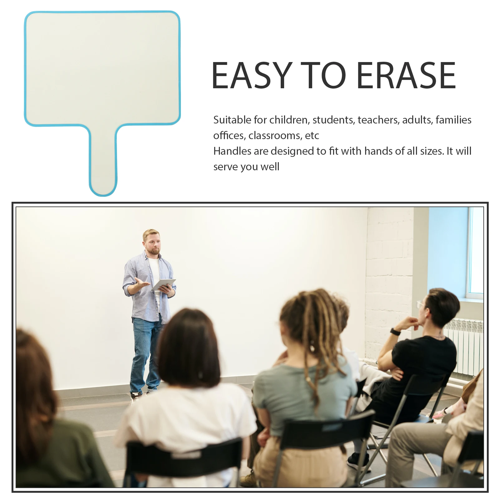 

1pc Interactive Answer Quick Response Board Handheld Double-Sided White Board Thick Blank Paddle Teaching Tool Rounded