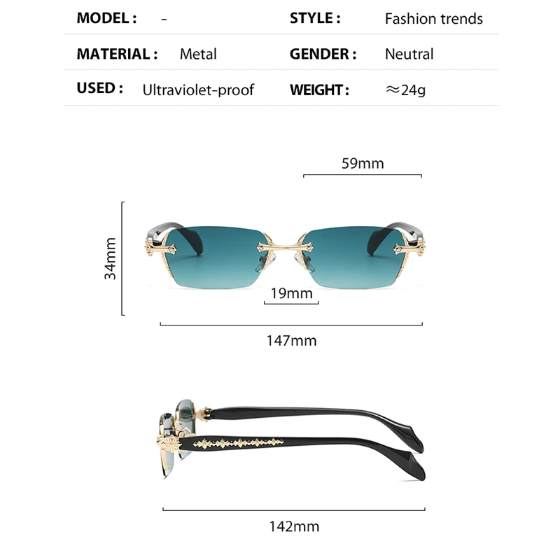 Rimless Sunglasses  Metal Decor UV Protection Sun Glasses, HD Lens Fashion Frameless Shades, Vintage Street Style Eyewear