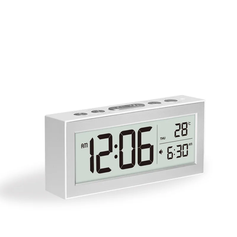 Digitale Schreibtischuhr, LCD-Retro-Wecker für Schlafzimmer, Reisetemperaturanzeige, Hintergrundbeleuchtung, Kalender, batteriebetrieben