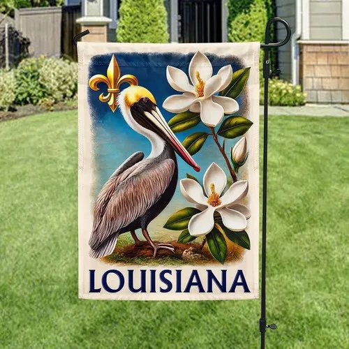 Louisiana Brown Pelican Bird and Magnolia Flower Flag Graden Flag UUI GGX
