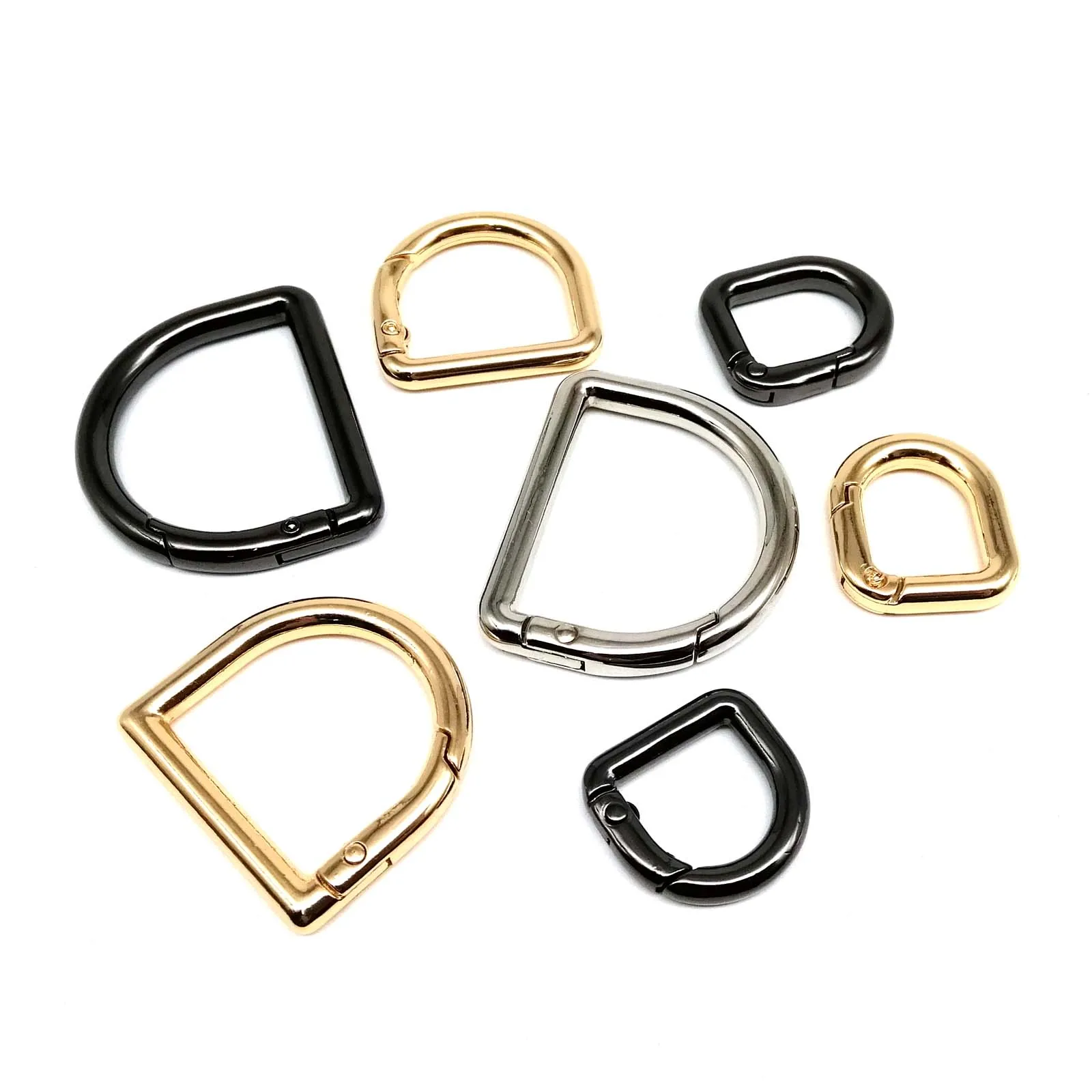 D Shape Type Spring Ring Openable Leather Bag Strap Buckle Connect Keyring