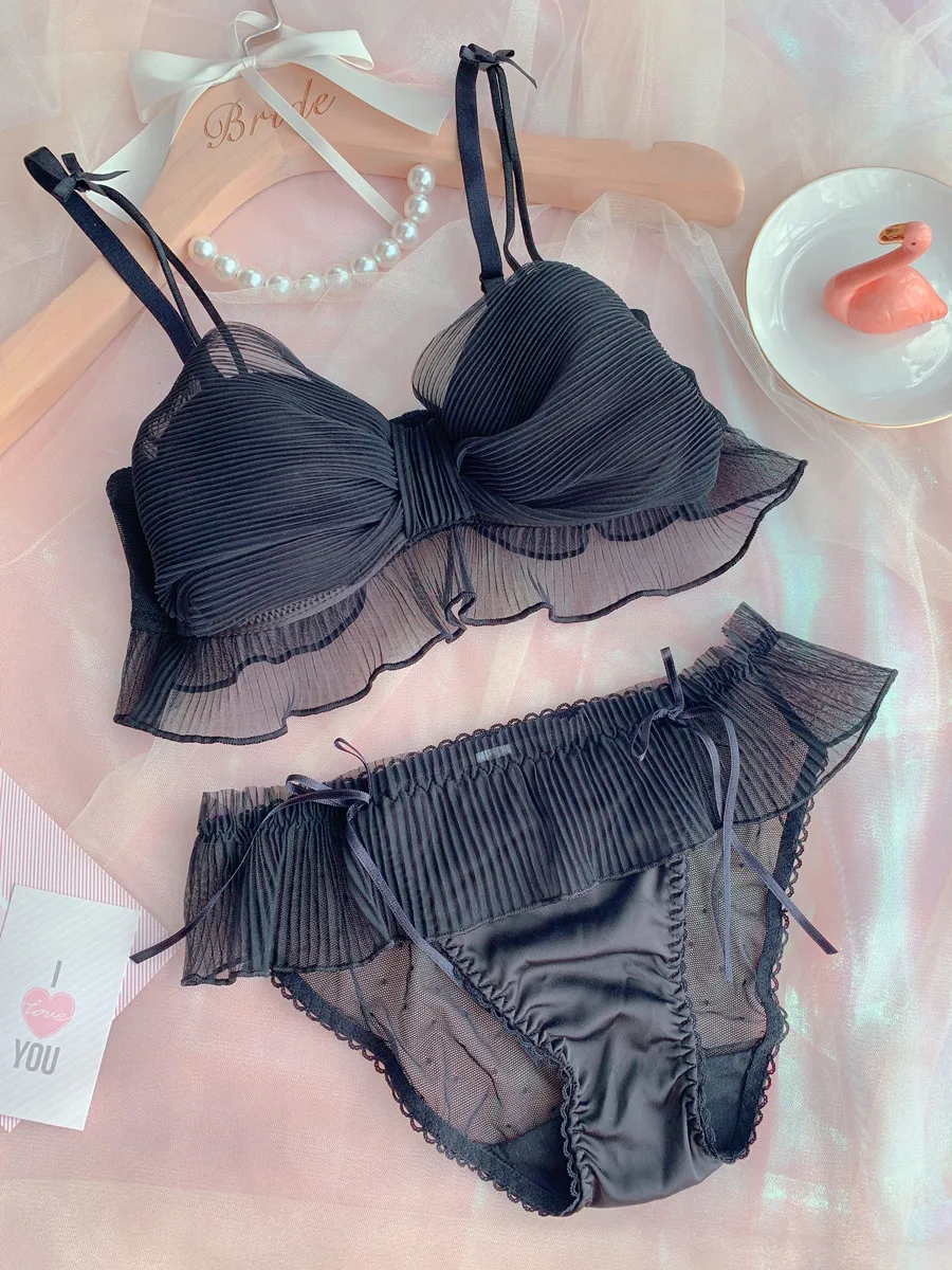 

New girl no steel ring cute bra set sweet mesh organ tube top comfortable cotton underwear without support lingerie sets